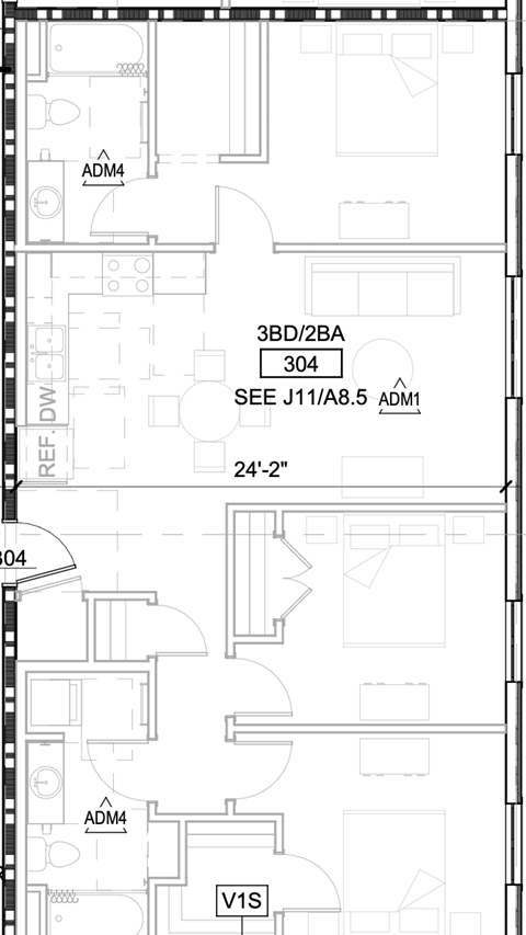 Floor plan for 3 beds, 2 baths, 1239 sqft